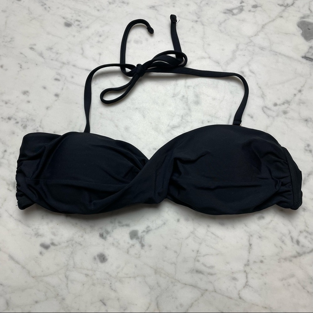 ALLIHOP Black Twist-Front Halter Swimsuit Bathing Suit Top